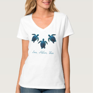 Camiseta tartaruga marinha, desenho digital azul