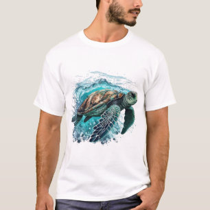 Camiseta Tartaruga Marinha Elegante Nadando No Oceano Azul