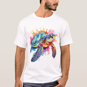 Camiseta Tartaruga Marinha em Aquarela Colorida