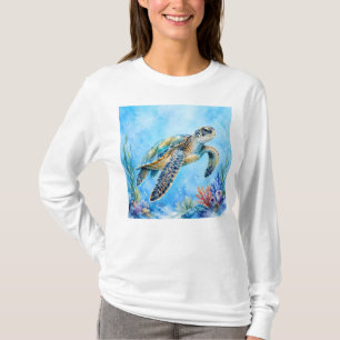 Camiseta Tartaruga Marinha em Aquarela Subaquática