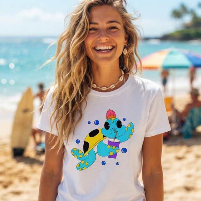 Camiseta Tartaruga Marinha Excêntrica e Divertida bebendo l (Criador carregado)