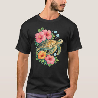 Camiseta Tartaruga Marinha Floral Tropical Oceano Tartaruga