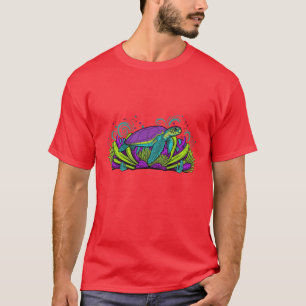 Camiseta Tartaruga Marinha Fluorescente Coral Neon Cena Son