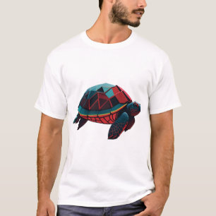 Camiseta Tartaruga Marinha Geométrica Vermelha