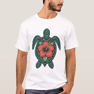 Camiseta Tartaruga Marinha Hibisco Gravação Design Vetorial
