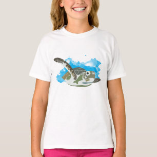Camiseta Tartaruga marinha Nadando Design de Aquarela