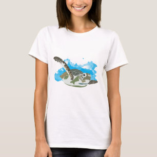Camiseta Tartaruga marinha Nadando Design de Aquarela