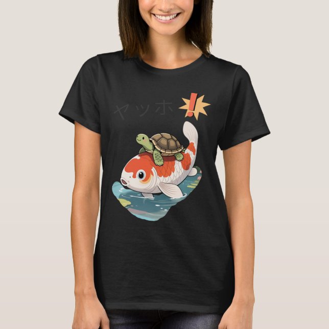 Camiseta Tartaruga montando peixe koi (Frente)