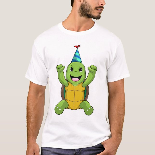 Camiseta Tartaruga no Aniversário com chapéu do Partido (Frente)