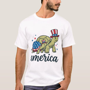 Camiseta Tartaruga Patriótica América Design de Gravura Vin