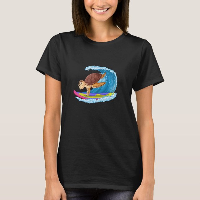 Camiseta Tartaruga Surfando, Tartaruga Engraçada E Engraçad (Frente)