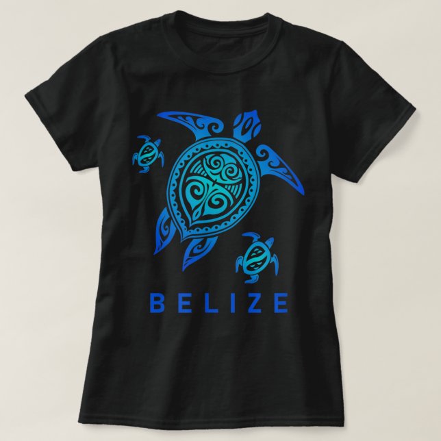 Camiseta Tartaruga Tribal do Belize Sea Blue (Frente do Design)