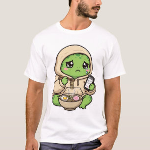 Camiseta Tartaruga Triste Comendo Ramen e Rolando Celular F
