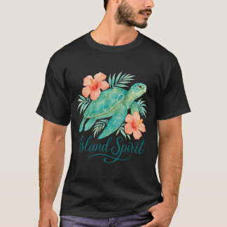 Camiseta Tartaruga tropical com Hibiscus e Foliage