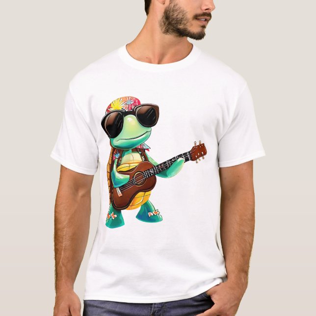 Camiseta Tartaruga tropical com violão (Frente)