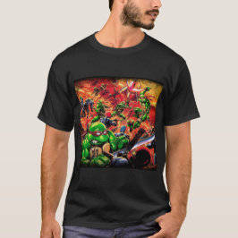 Camiseta tartarugas cômicas lutam contra mau ninjas