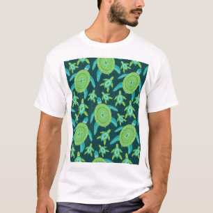 Camiseta Tartarugas de ornamento verde: padrão de safra.
