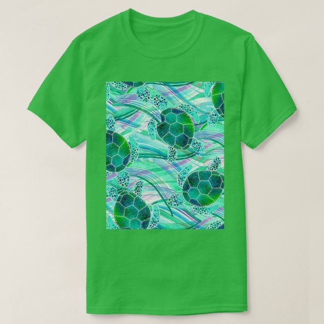 Camiseta Tartarugas Verdes No Padrão De Ondas De Abstrato (Frente do Design)