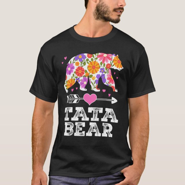 Camiseta Tata Bear Floral Dia da Mãe Correspondente à Famíl (Frente)