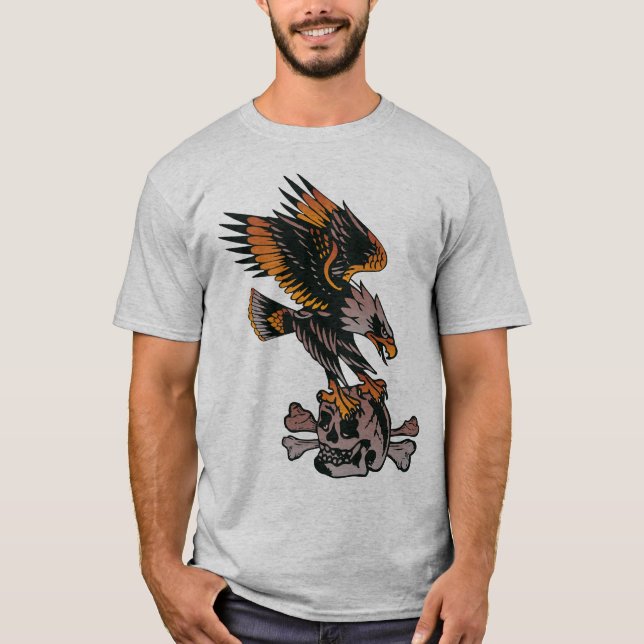 Camiseta Tattoo aigle vautour crane tete de mort os fantais (Frente)