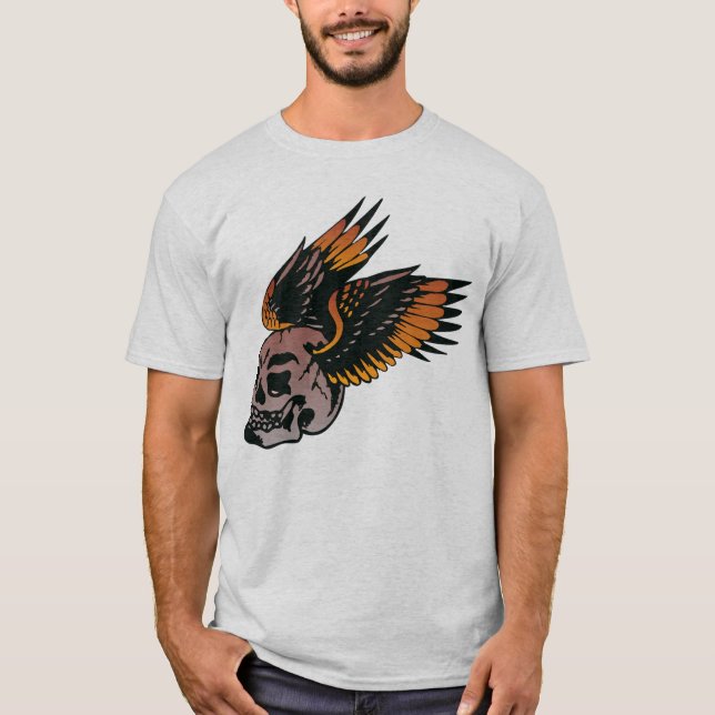 Camiseta Tattoo aile tete de mort ailé embleme motard club  (Frente)