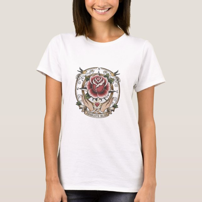 Camiseta Tattoo Bússola Rosa Feliz (Frente)
