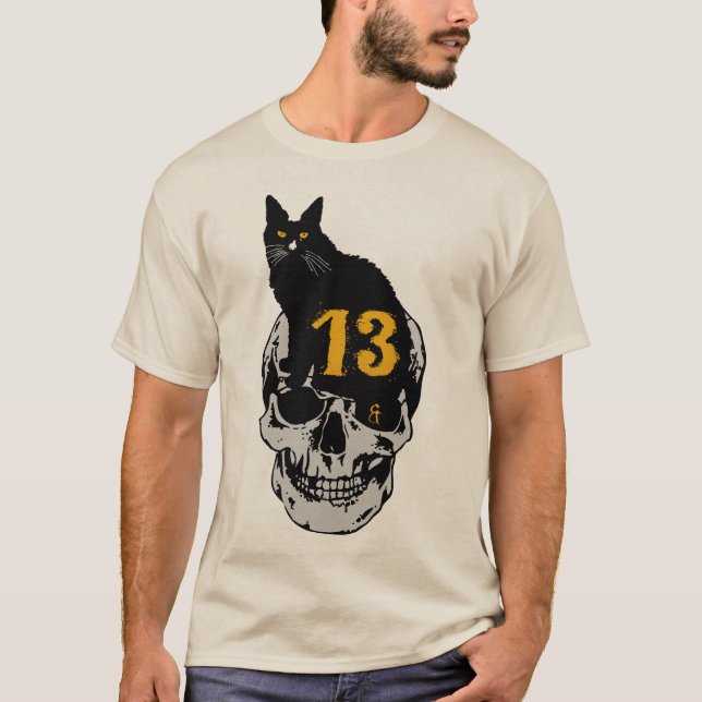 Camiseta tattoo chat noir tete de mort crane 13 numero malh (Frente)