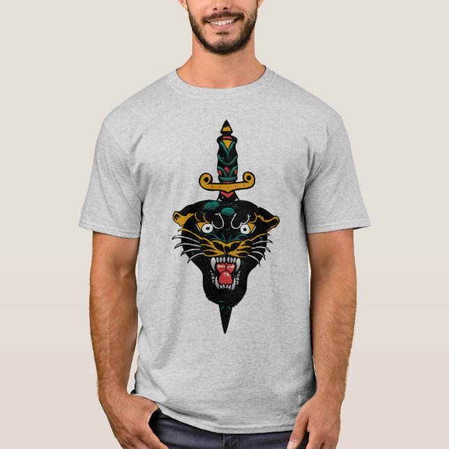 Camiseta Tattoo dague couteau poignard panthere noire old s (Frente)