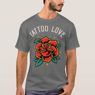 Camiseta Tattoo Love Rosa Tatoo Style Illustration