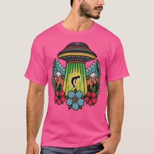 Camiseta Tatuagem Alienígena De Arte Ufo Rapto Colorida