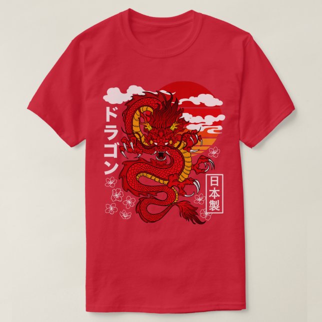 Camiseta Tatuagem Asiática do Dragão Vermelho Japonês Inspi (Frente do Design)