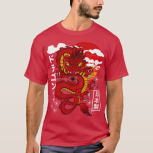 Camiseta Tatuagem Asiática do Dragão Vermelho Japonês Inspi