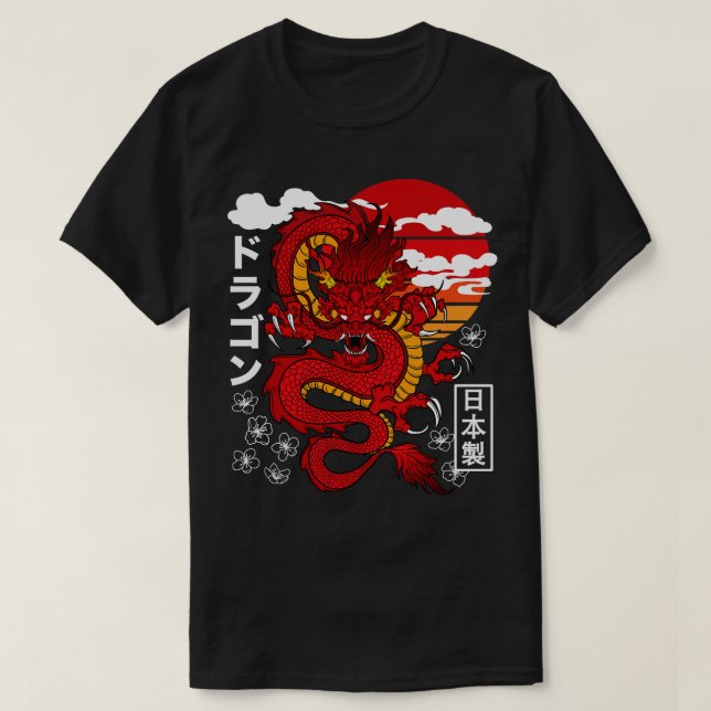 Camiseta Tatuagem Asiática do Dragão Vermelho Japonês Inspi (Frente do Design)