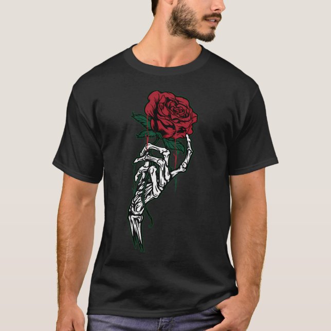 Camiseta Tatuagem da Flor rosa com o Esqueleto Branco Segur (Frente)