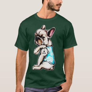 Camiseta Tatuagem de Buldogue Francês Eu Amo Mamãe