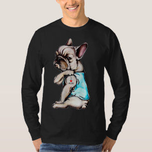 Camiseta Tatuagem de Bulldog Francês Eu Amo Mamãe Cachorro 