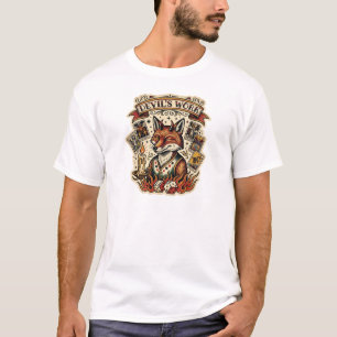 Camiseta Tatuagem de Cartão de Tarô da Raposa Astuta do Tra
