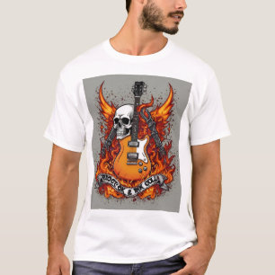 Camiseta Tatuagem de Caveira Rocha e Roll - Camisa-T - Crân