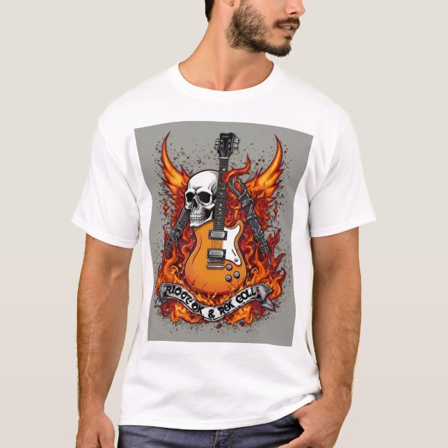 Camiseta Tatuagem de Caveira Rocha e Roll - Camisa-T - Crân (Frente)