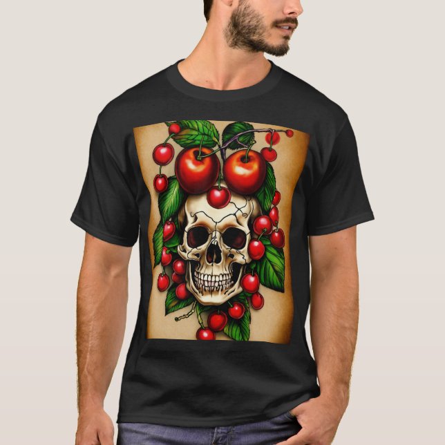 Camiseta Tatuagem de cerejas de crânio (Frente)