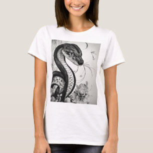 Camiseta Tatuagem de Cobra branco e preto-e-Na moda"