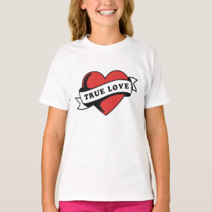Camiseta Tatuagem de Coração de Amor Verdadeiro Design Cl