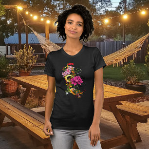 Camiseta Tatuagem de Dragão Chinês Verde Ousado com Lótus e