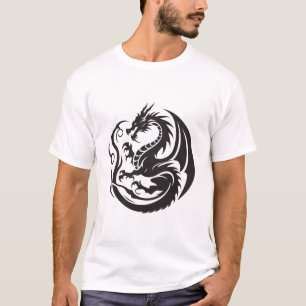 Camiseta Tatuagem de Dragão Preto Mítico
