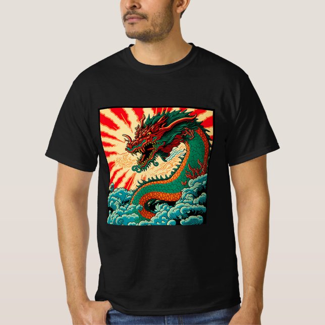 Camiseta Tatuagem de Dragões Japoneses Dragões Chineses (Frente)