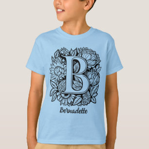 Camiseta Tatuagem de Flores Monograma em Preto e Branco Let