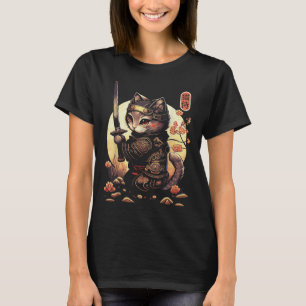 Camiseta Tatuagem de Gato de Samurai Japonês, Gato de Kawai