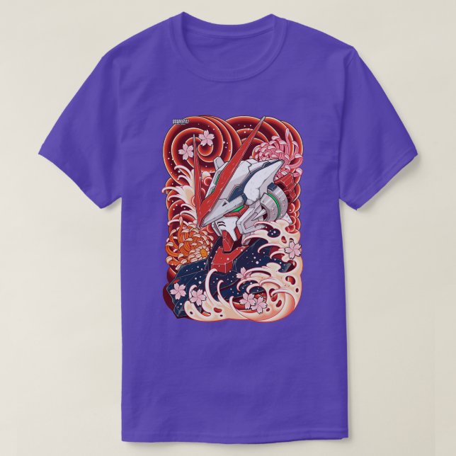 Camiseta Tatuagem de gundam de quadros vermelhos (Frente do Design)