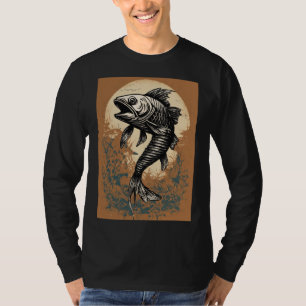 Camiseta Tatuagem de ossos de peixe de ambos os lados homen