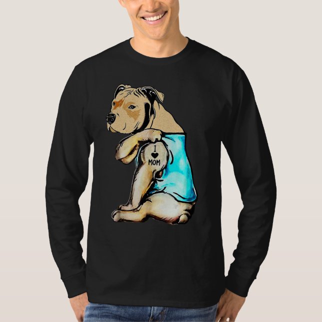 Camiseta Tatuagem de Pit Bull Eu Amo Mãe Presente do Dia da (Frente)
